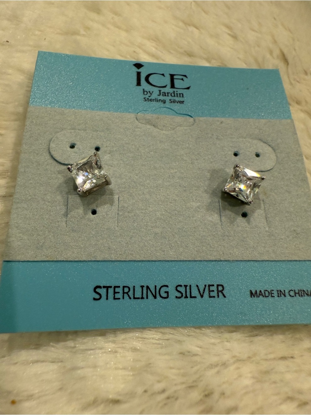 ICE by Jardin Sterling Silver Clear Square CZ Stud Earrings